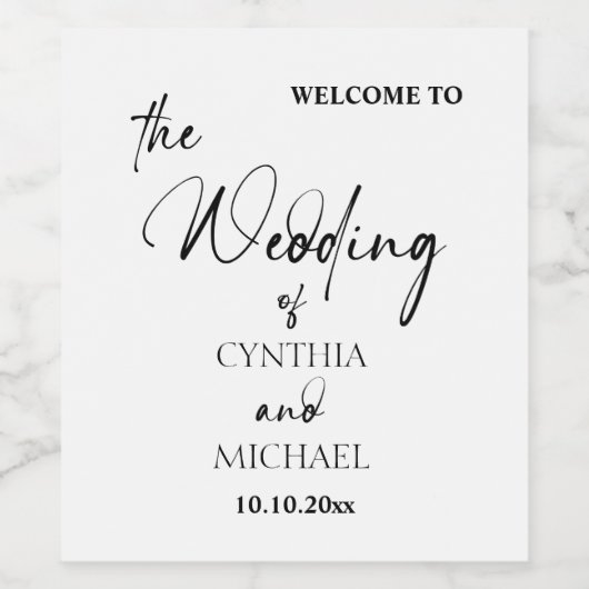 Handgeschreven script 'Welkom op onze bruiloft' Wijn Etiket (Enkel label)