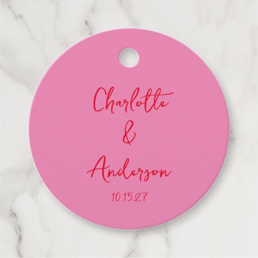 Handgeschreven Script Whimsical Pink Custom Weddin Bedankjes Labels (Voorkant)