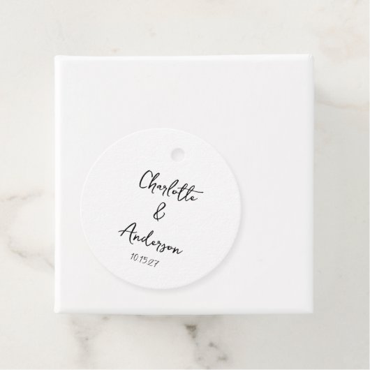 Handgeschreven Script Whimsical White Custom Weddi Bedankjes Labels (In situ)