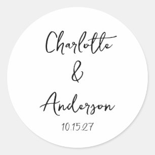Handgeschreven Script Whimsical White Custom Weddi Ronde Sticker