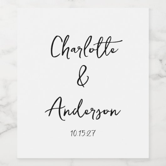 Handgeschreven Script Whimsical White Custom Weddi Wijn Etiket (Enkel label)