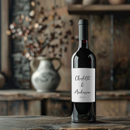 Handgeschreven Script Whimsical White Custom Weddi Wijn Etiket