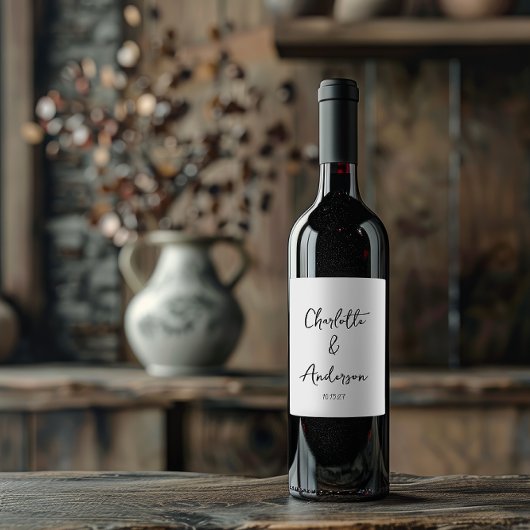 Handgeschreven Script Whimsical White Custom Weddi Wijn Etiket