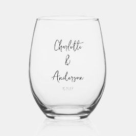 Handgeschreven Script Whimsical White Custom Weddi Wijnglas Zonder Voet