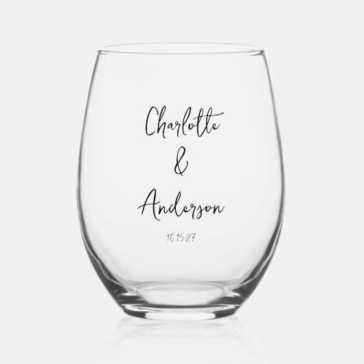 Handgeschreven Script Whimsical White Custom Weddi Wijnglas Zonder Voet (Voorkant)