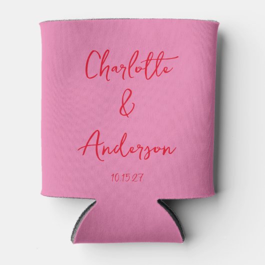 Handgeschreven Script Whimsy Pink Red Custom Weddi Blikjeskoeler (Voorkant)