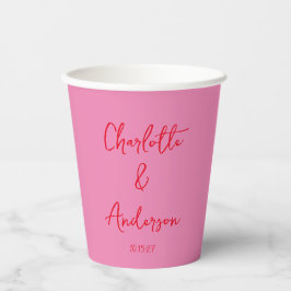 Handgeschreven Script Whimsy Pink Red Custom Weddi Papieren Bekers