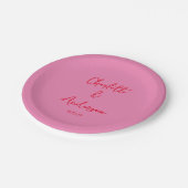 Handgeschreven Script Whimsy Pink Red Custom Weddi Papieren Bordje (Gekanteld)