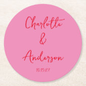 Handgeschreven Script Whimsy Pink Red Custom Weddi Ronde Kartonnen Onderzetter (Voorkant)