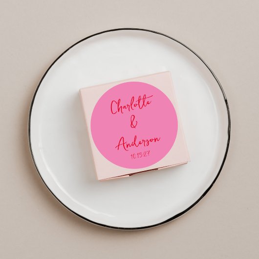 Handgeschreven Script Whimsy Pink Red Custom Weddi Ronde Sticker