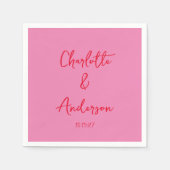 Handgeschreven Script Whimsy Pink Red Custom Weddi Servet (Voorkant)