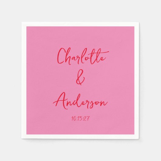 Handgeschreven Script Whimsy Pink Red Custom Weddi Servet (Voorkant)