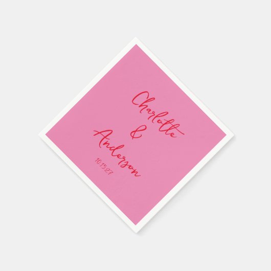 Handgeschreven Script Whimsy Pink Red Custom Weddi Servet (Hoek)