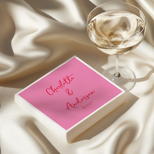 Handgeschreven Script Whimsy Pink Red Custom Weddi Servet