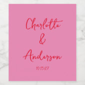 Handgeschreven Script Whimsy Pink Red Custom Weddi Wijn Etiket (Enkel label)