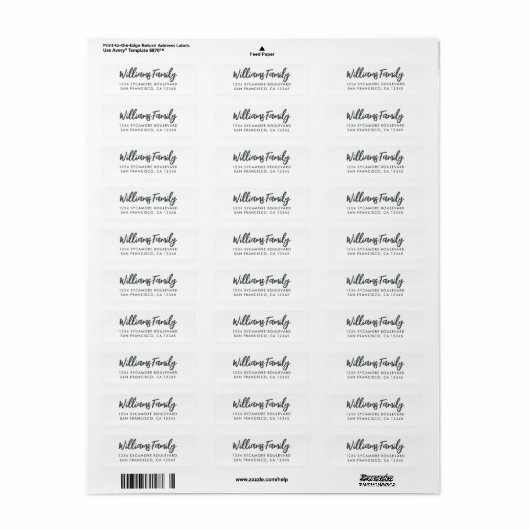 Handgeschreven Script White Family Retouradres Etiket (Full Sheet)