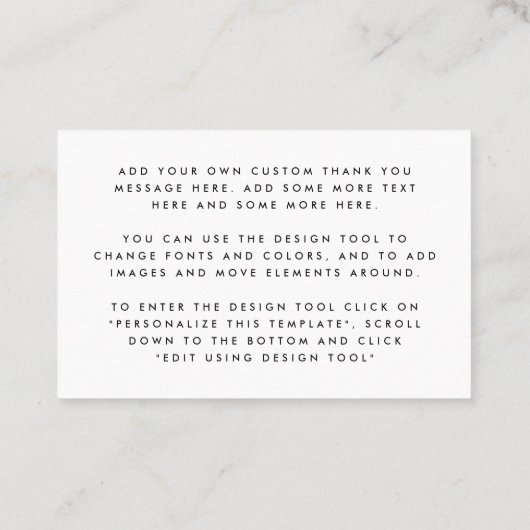 Handgeschreven script wit mini dank u kaart visitekaartje (Achterkant)