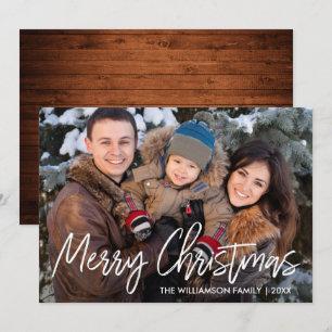 Handgeschreven Script Wood Christmas Family Foto Feestdagenkaart