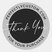 Handgeschreven script zakelijk dank je grijs papie ronde sticker (Voorkant)