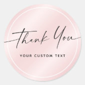 Handgeschreven script zakelijk dank u roze satin ronde sticker (Voorkant)