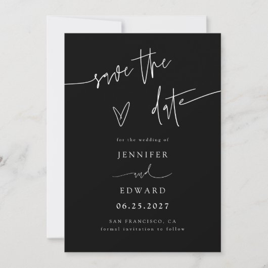 Handgeschreven Script Zwart Trouw Save The Date (Voorkant)