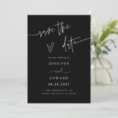 Handgeschreven Script Zwart Trouw Save The Date (Staand voorkant)