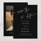 Handgeschreven Script Zwart Trouw Save The Date (Voorkant / Achterkant)