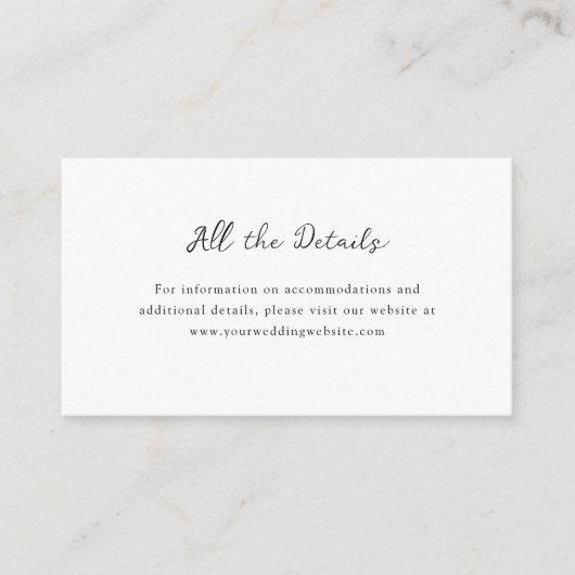 Handgeschreven Script Zwart-wit bruiloft Details Informatiekaartje (Voorkant)
