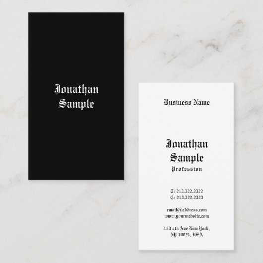 Handgeschreven script zwart, wit, klassieke retror visitekaartje (Voorkant / Achterkant)