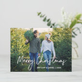 Handgeschreven scripthout, kerstfoto feestdagenkaart (Staand voorkant)