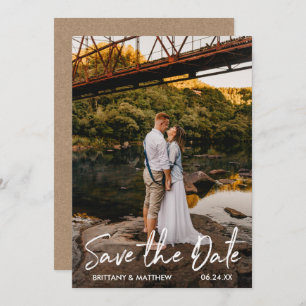 Handgeschreven scriptkoppeling Foto Kraft Save The Date