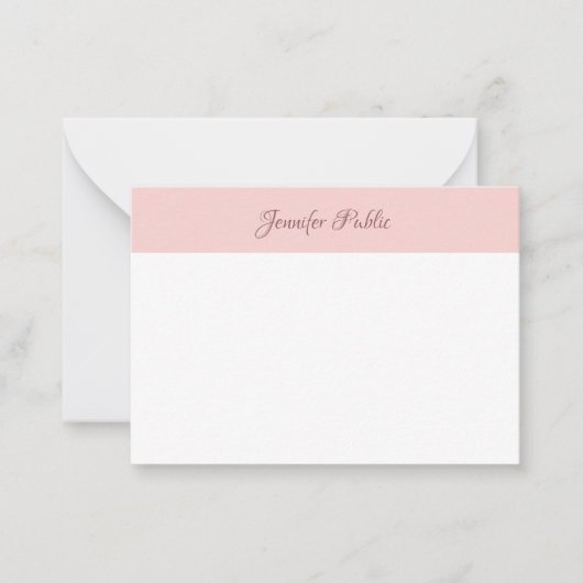 Handgeschreven scriptnaam Blush Pink White Elegant Notitiekaartje (Voorkant)