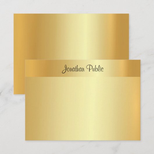 Handgeschreven scriptnaam Elegant Faux Gold Sjablo Notitiekaartje (Voorkant / Achterkant)
