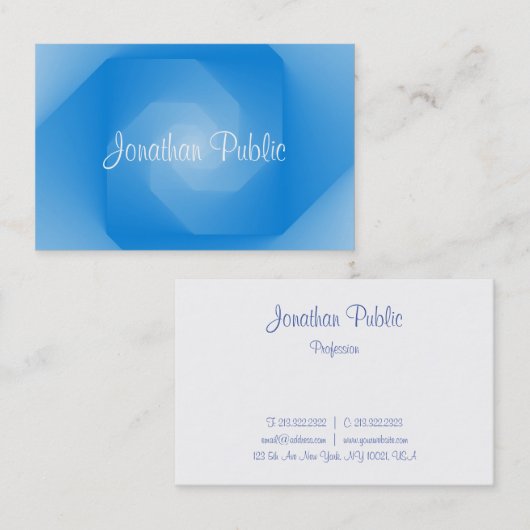 Handgeschreven scriptnaam Modern Blue Sjabloon Visitekaartje (Voorkant / Achterkant)