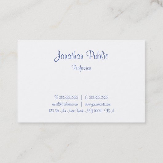 Handgeschreven scriptnaam Modern Blue Sjabloon Visitekaartje (Achterkant)