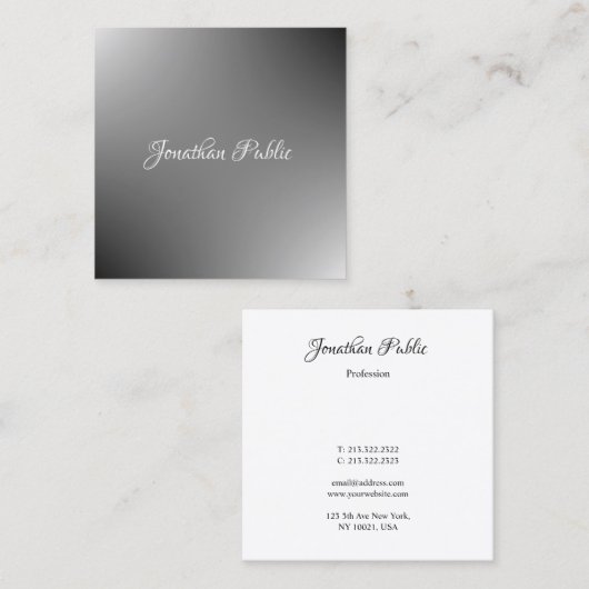 Handgeschreven scriptnaam Modern Sjabloon Elegant Vierkante Visitekaartje (Voorkant / Achterkant)