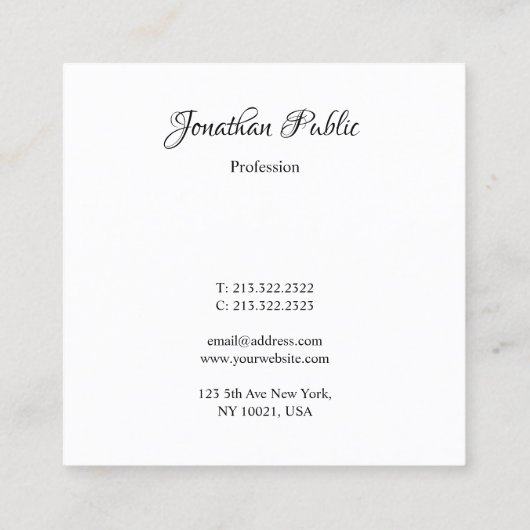 Handgeschreven scriptnaam Modern Sjabloon Elegant Vierkante Visitekaartje (Achterkant)