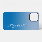 Handgeschreven scriptnaam op blauwe gradiënt iPhone hoesje (Achterkant horizontaal)