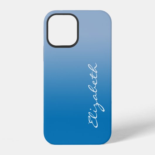 Handgeschreven scriptnaam op blauwe gradiënt iPhone hoesje (Achterkant)