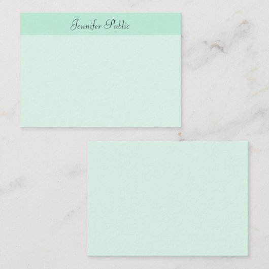Handgeschreven scriptnaam Tekst Modern Mint Green Notitiekaartje (Voorkant / Achterkant)