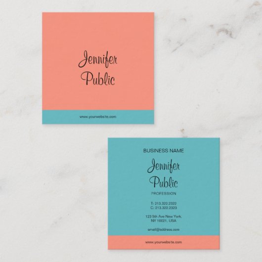 Handgeschreven scriptnaam Trend Colors Modern Vierkante Visitekaartje (Voorkant / Achterkant)