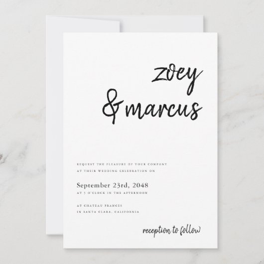 Handgeschreven scriptnamen Minimalist Plain Weddin Kaart (Voorkant)