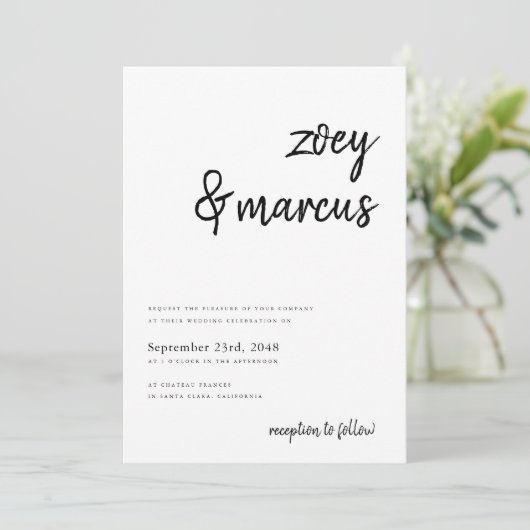 Handgeschreven scriptnamen Minimalist Plain Weddin Kaart (Staand voorkant)