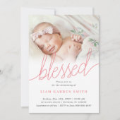 Handgeschreven scriptroze Christening Baptism Foto Kaart (Voorkant)