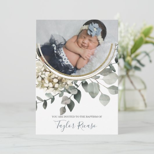 Handgeschreven scripttypografie krans doop kaart (Staand voorkant)