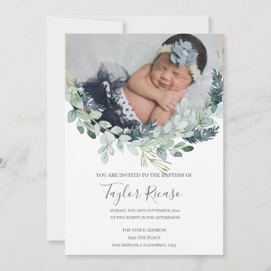 Handgeschreven scripttypografie krans doop kaart (Voorkant)