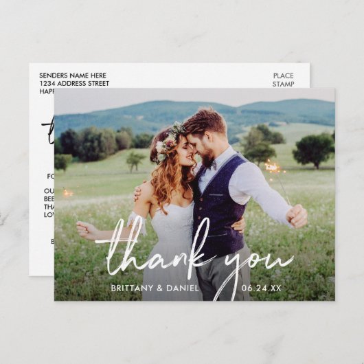 Handgeschreven scriptweduwschap Bedankt Foto Briefkaart (Voorkant / Achterkant)