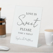 Handgeschreven scriptweduwschapsdessert tabel reclamebord met voetstuk (Insitu)