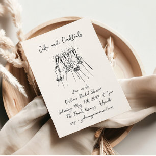 Handgeschreven Taarten Cocktails Doodles Bruidsmei Kaart