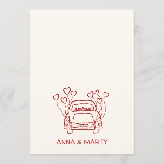 Handgeschreven tekening Scribble Doodle Red Weddin Menu (Achterkant)